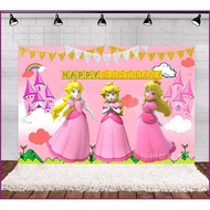 Mario Princess Peach Birthday theme backdrop banner party decoration photo photography background cloth