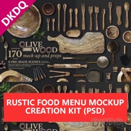 👾 Rustic Food Menu Mockup Creator Kit ATHENA0298 PSD Restaurant Clip Art Design Elements Template European Premium