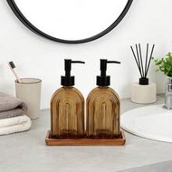 2pcs 330ml Rainbow Tinted Refillable Hand Wash Bottles + Sandalwood Tray