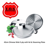 EOS Shop Zebra Stainless Steel 42cm Chinese Wok W/Lid &amp; Steaming Plate