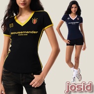 Retro V-Neck T-Shirt Short-Sleeved Sports Print Slim Fit Top JD