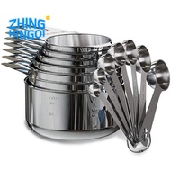 Stainless Steel Measuring Cups and Spoons Set of 14 Pieces,7 Nesting Cups and 7 Stackable Spoons Pro