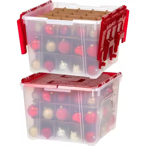 Ornament Storage Box with Attached Lid, Stores 75 Ornaments per Bin, 2-Pack, Stackable Durable Chris