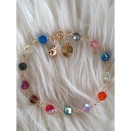 Gelang Tangan Original Batu Swarovski Kristal AB Colourful Ikat Suasa 14k Tulen