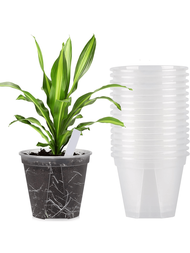 3入組帶排水孔透明塑料花盆、育苗盆,適用於蘭花、草本、花卉、仙人掌等室內現代裝飾用容器