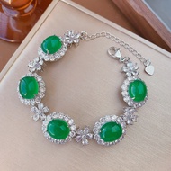 Jewelry Chrysoprase Green Fluorescent Bracelet Round Diamond Jade Bracelet