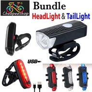 2pcs Bike Lights Rechargeable 300 LED Bicycle Lights Front Headlight + Rear Taillight Bicycle Flashlight Warning Lights