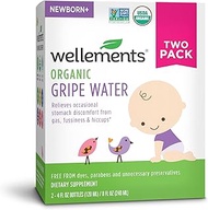 Wellements Organic Gripe Water, 4 Fl Oz, 2 Count, Eases Baby's Stomach Discomfort and Gas, Free From