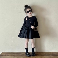 HYS Girls Autumn Dress Long Sleeve Hepburn Style Little Black Dress Fashion Korean Version Girl Swee