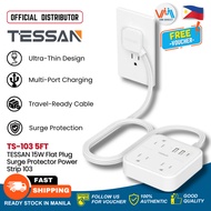 Tessan TS-103 15W 6-in-1 Flat Plug Power Strip with 3 AC Outlets 3 USB Ports 5ft Cord
