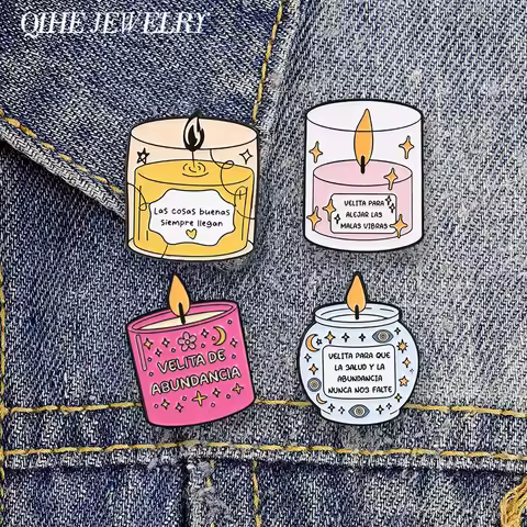 Las Cosas Buenas Siempre Llegan Spanish Hope Candle Enamel Pin Cartoon Spanish Wish Candle Brooch Ba