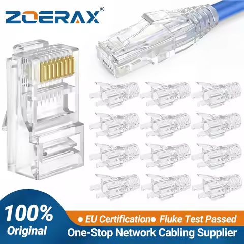 ZoeRax RJ45 Cat5e Cat6 Pass Through Connectors EZ to Crimp Modular Plug for Solid or Stranded Networ