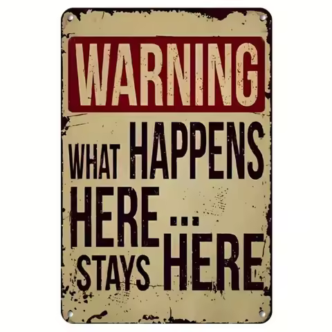 1pc Rustic Metal Wall Sign - "What Happens Here Stays Here" Vintage Decor with Distressed Finish, 8x
