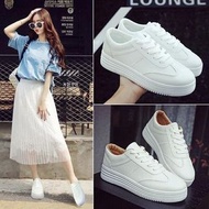 韓國新款 - 百搭鬆糕厚底綁帶小白鞋運動鞋休閒白色波鞋