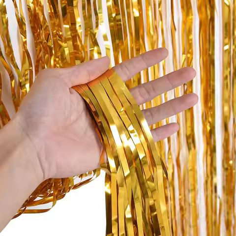 3X1M Rain Tassel Door Curtain Gold Foil Fringe Metallic Decorative Party Drape For Birthday Wedding 