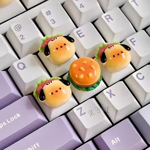 4PCS Handmade Resin Keycap Stickers Lovely Puppy Burger Theme Keycap For Customziable Keyboard Acces