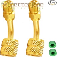 BETTER-JANE 2pcs Mini Split Adapter, SAE Female 1/4 inches R410A Adapter, 45 Degree Angled Yellow Co
