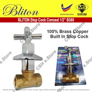 BLITON 1/2" Concrete Stop Cock B368 Full Turn Copper Brass Wall Shower Stopcock Concealed Stopcock Flange Stopcock