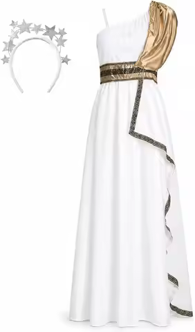 Women Greek Goddess Toga Costume with Star Headband Ancient Greece Roman Mythos Outfit for Halloween