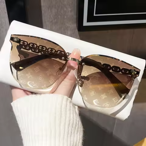 2026 Premium Frameless Cut Edge Lens Sunglasses DS-1015 Fully Printed Cut-Out Design UV400 Protectio