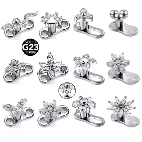 14G G23 Titanium Microdermals Flower Zircon Dermal Anchor Snake Bee Internal Thread Piercing Butterf