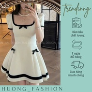 Square neck dress with Huong fashion trim