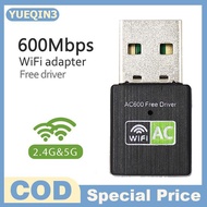 Store YUEQIN3 Free Driver USB WiFi Adapter 600Mbps Wi Fi 5GHz Adapter USB Antenna Ethernet PC Wi-Fi 