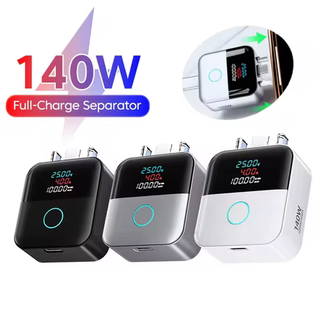 140W Auto Disconnect Full Charge Splitter Type-C Smart Charging Separator Digital Display 140W PD Fa