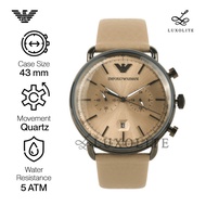 Jam Tangan Pria Emporio Armani Analog Beige Leather Strap AR11107