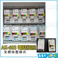 電話插座 AK-603 愛哥華CAT3 免螺絲壓線式 免工具【119PC電腦維修站】彰師大附近