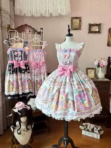 Sugar Frost Cookie - Old School Lolita Bear Dessert Printed JSK Dress by Sweet Dream Shop PRE ORDER 