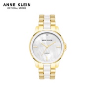 Anne Klein AK4120WTGB0000  White Mother of Pearl with Diamond Dial Gold Tone Round Watch with Ceramic Band