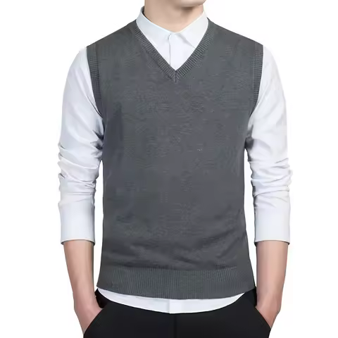 Spring Autumn Knit Vest Male Casual Sweater V-Neck Waistcoat Man Warm Sweaters Vest Knitwear Jumpers