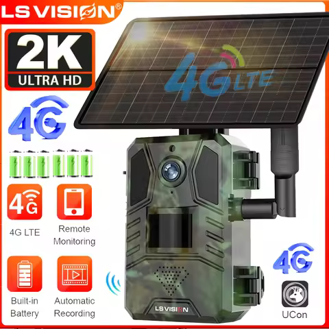 LS VISION 2K 4G LTE Cellular Trail Camera Outdoor Solar Hunting Camera PIR Detection Night Vision Mo