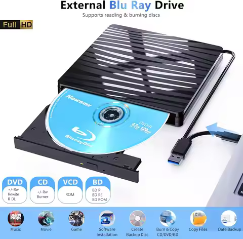 External Blu Ray Drive, USB 3.0 Type-C Blu Ray Burner Blu-Ray Reader and Writer 3D BD-ROM Optical DV
