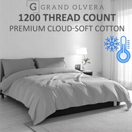 Grand Olvera™ 1200TC Cotton Fitted Bedsheet Set – Blue & Grey | Cooling, Soft & Breathable