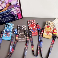 OPPO Reno5 Lite A16K A36 4G A76 A96 A96 5G R9 F1 Plus R9S R11 R11S Cartoon Marvel Captain America Spider-Man Iron Man Batman Phone Case Soft Back Cover With Doll and Long Lanyard