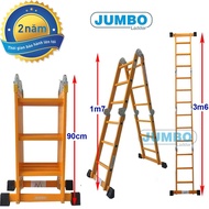 Thang nhôm gấp 4 đoạn chữ A: 1.73m duỗi thẳng: 358m Jumbo B303 - Tải trọng 300kg Độ dày nhôm 1.7 - 2