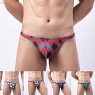 Mens Underwear Bikini Panties Bikini Thong Breathable Daily Plaid Polyester