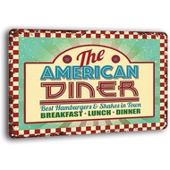 The American Diner. Roadside Cafe, 50's, 60's Dinner Sign Retro Metal Sign Bar Wall Decor Retro Meta