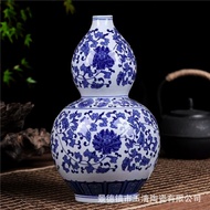 S/🌔Jingdezhen Ceramics Vase Blue and White Flower Underglaze Interlock Branch Lotus Vase Living Room Study Floor Ornamen