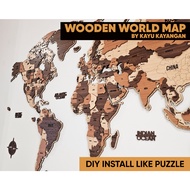 WOODEN WORLD MAP 100% MADE IN MALAYSIA, PETA DUNIA KAYU 3D, WOODEN MAP, WALL DECO 150CM X 88CM, MUDA