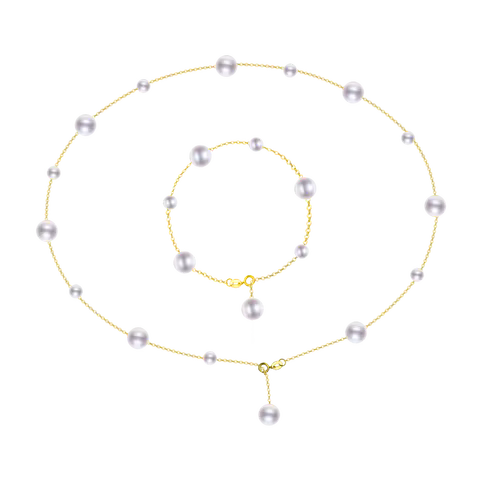 NYMPH Pearl Jewelry Sets For Women Solid 18K Gold Necklace Bracelet Pure AU750 Fine Birthday Gift T4