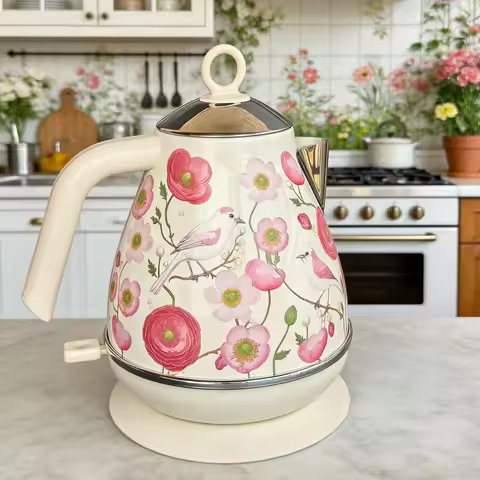 1.7L Retro Paint Electrc Kettle With Temperature Display Boiling Water Auto Power Off 304 Stainless 