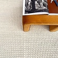 Handwoven Wool Area Rug - Hand Woven Natural Carpet Rugs- Bedroom Living Room Dining Room (Ivory- 5'