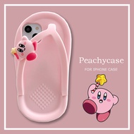 Cute Pink Kirby Slipper Flip-Flops Silicone Phone Case Compatible for iPhone 13 Mini 12 Pro Max 11 Xr Xs Max X 7 8 Plus 12Mini Anti-fall Soft TPU Back Cover Casing