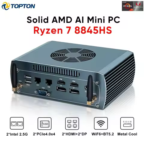 Topton Solid FU03 AI Gaming Mini PC AMD Ryzen 7 8845HS 2*Intel 2.5G 2*DDR5 2*NVME Firewall Router Co
