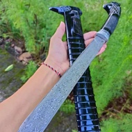 golok pamor baja damaskus full tanduk ukir garuda