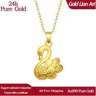 【Golden Lion Art】Au999/24k Pure Gold Romantic Swan Pendant 3D Hard Gold Pendant Gold Jewelry Pendant