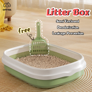 City Tail Large Cat Litter Box With Scoop Kitten Litter Box Cat Toilet Deodorization Leakage Prevention Litter Box Semi-Enclosed Litter Box